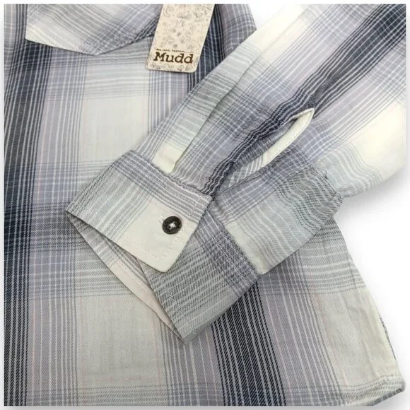 MUDD-Women's-Plaid-Gray-Black-Pink-SMALL-pullover-V Neck-Long Sleeve-Pockets - Picture 8 of 16